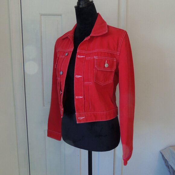 Hudson Jeans Lola Red Denim Cropped Trucker Jacket sz XS - Picture 2 of 13